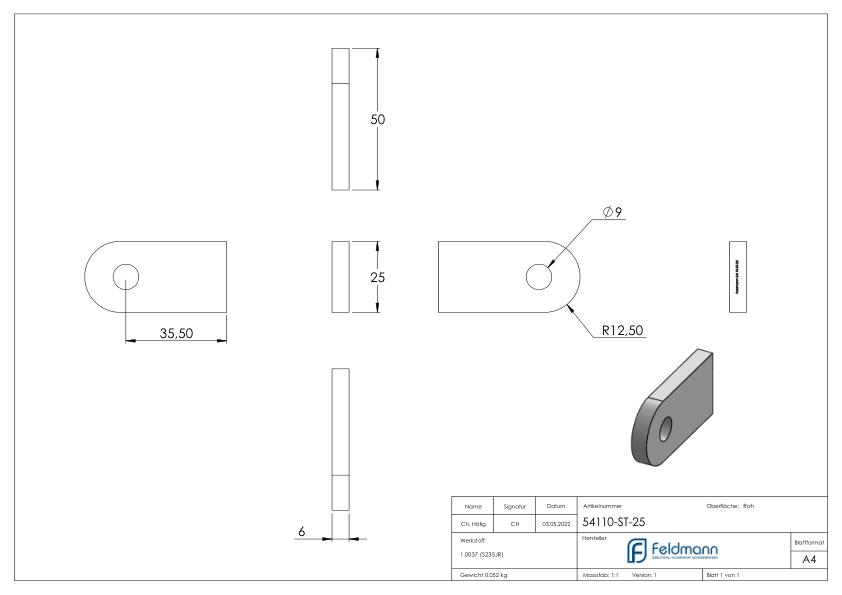 Anschweißlasche 50x25x6mm