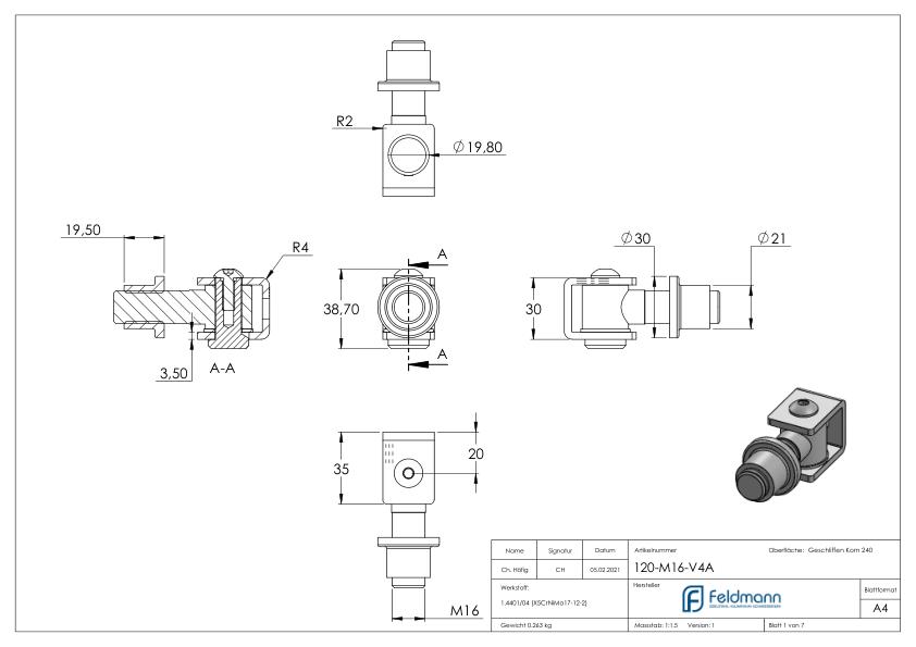 Torband mit Gewindehülse M16, V4A Torband mit Gewindehülse M16, V4A