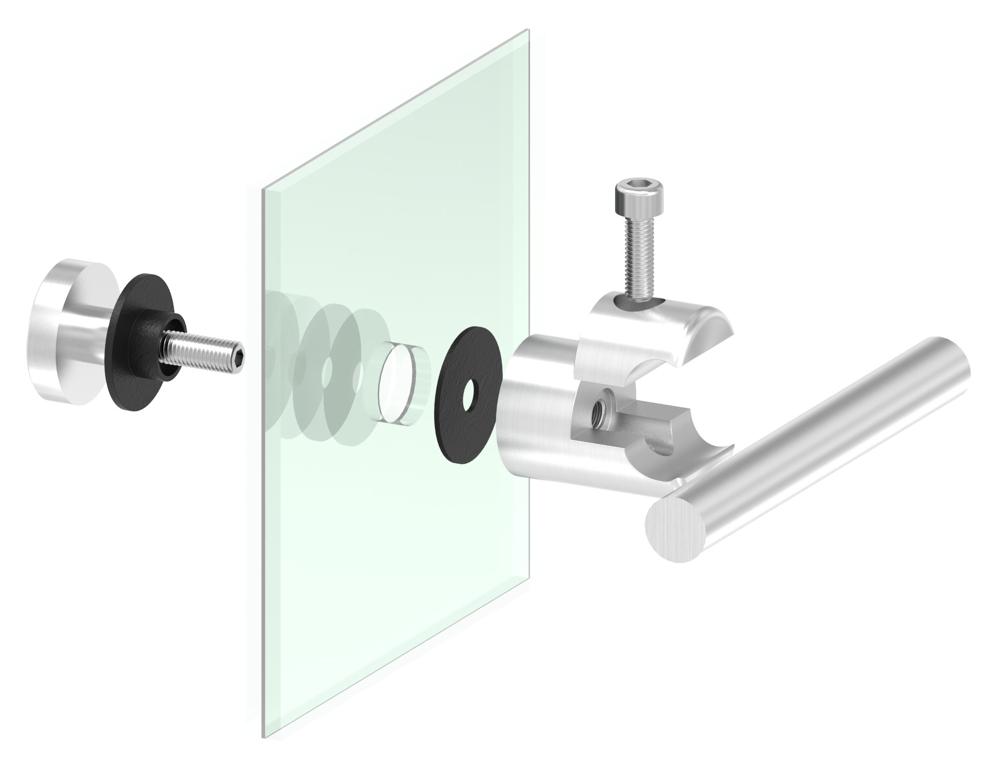 Klemmhalter mit Querstab-Glashalter Ø 25mm, zur nachträglichen Montage, V2A