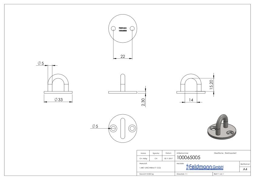 Befestigungsöse, Rundeisen: 5mm, V4A