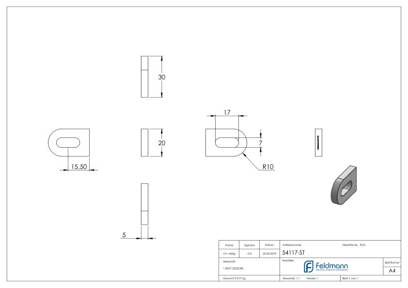 Anschweißlasche, 30x20x5mm Anschweißlasche, 30x20x5mm