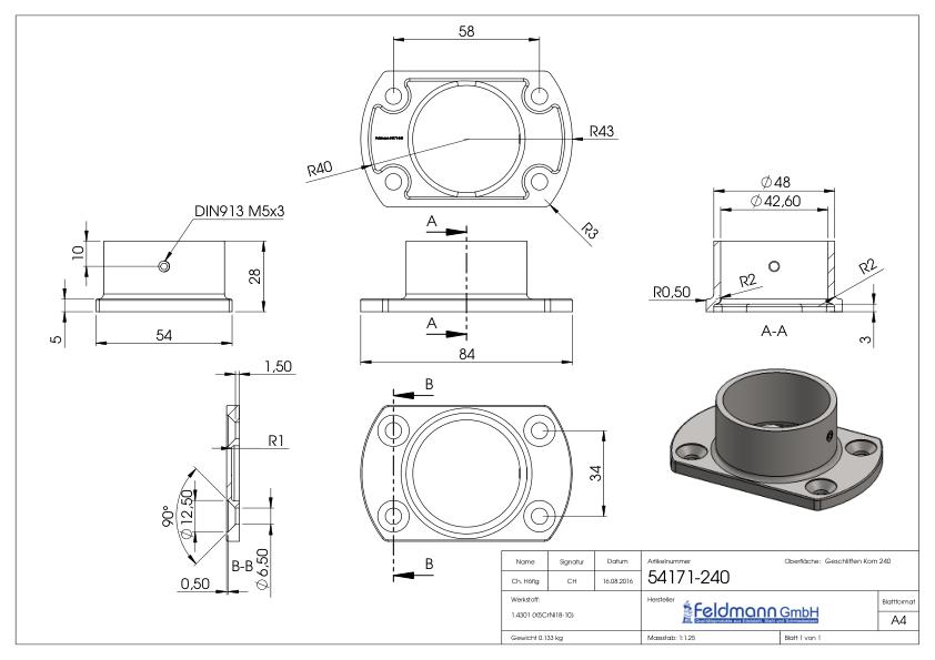 Wand- und Bodenanker, für Rohr 42,4mm, V2A