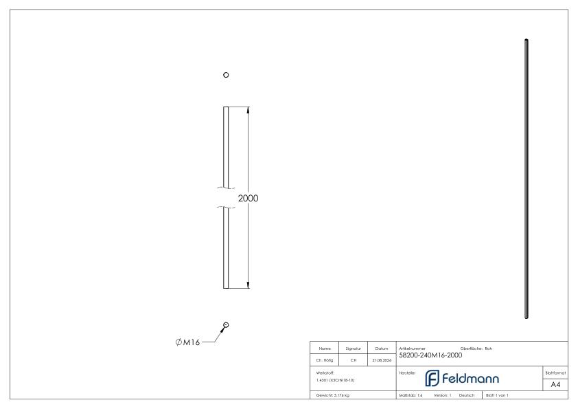 Gewindestange V2A L: 2m, M16 Rechtsgewinde