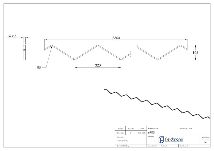 Ziergitterstange S235JR, 16x6mm, L: 3300mm