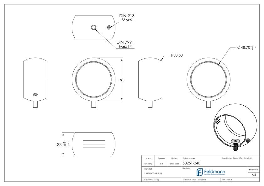 Kugelring für Handlaufhalter, 48,3mm, V2A