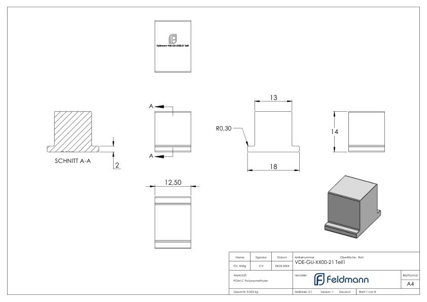 Montage-Set Glas 21,52mm eleganza canopy, für L: 6,000m