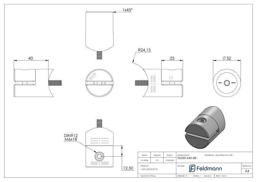 Blechhalter, Ø 32mm, Anschluss: 48,3mm, V2A