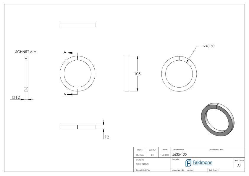 Ring 12x12mm, AußenØ 105mm