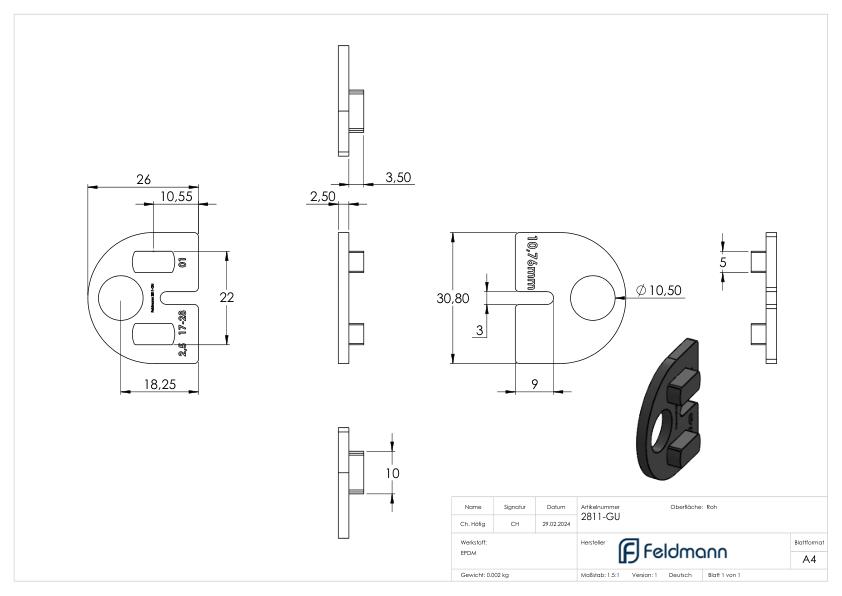 Gummi für Mod. 28, VSG-Glas 10,76mm
