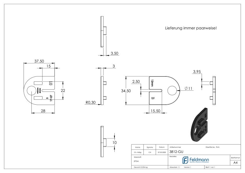 Gummi für Mod. 38 - für ESG 12mm Gummi für Mod. 38 - für ESG 12mm