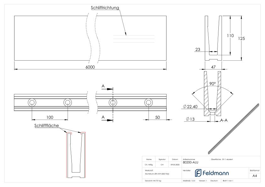 Alu-Profil ELEGANZA STRONG aufgesetzte Montage, L: 6000mm