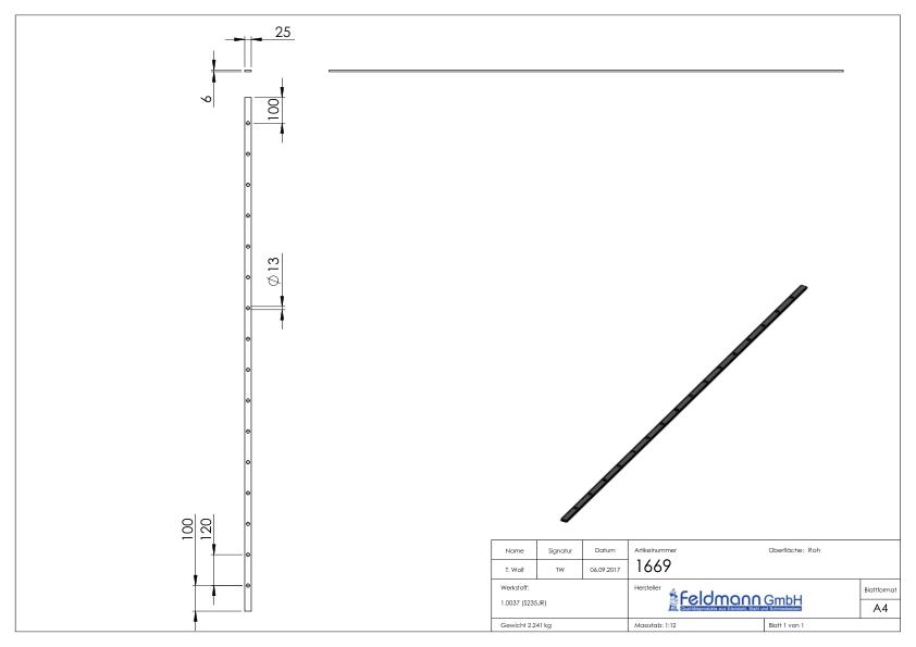 Lochleiste S235JR, 25x6mm, Lochabstand 120mm, 2m