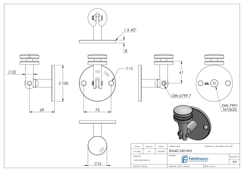 Wandhalter zu Vordachsystem, V2A