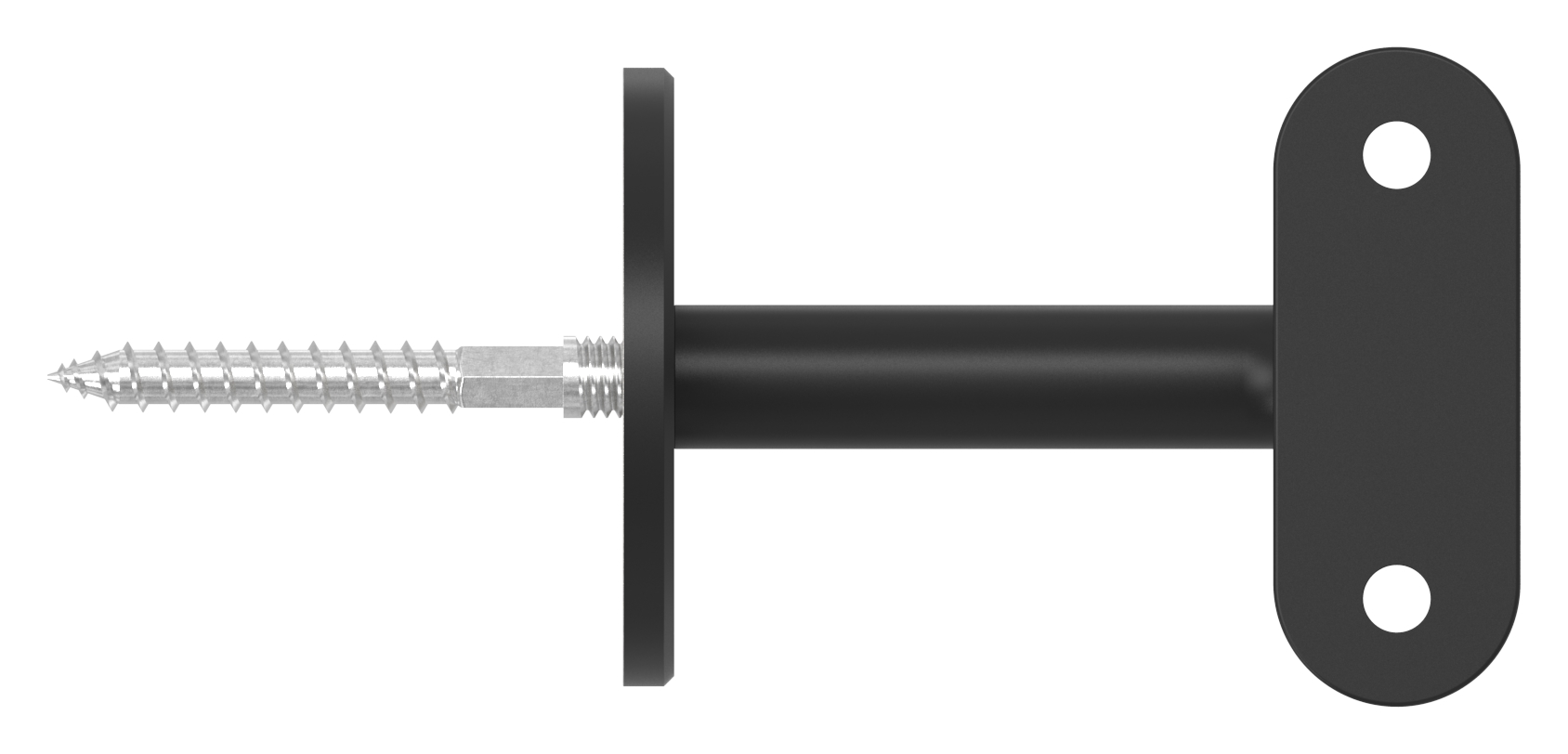 Handlaufhalter mit flacher Platte, (Ronde und Bügel verschweißt), V2A in RAL 9005 beschichtet
