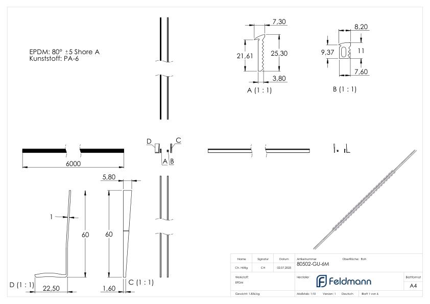 Gummiset für 6m Aluprofil für Glas 20,76-21,52mm
