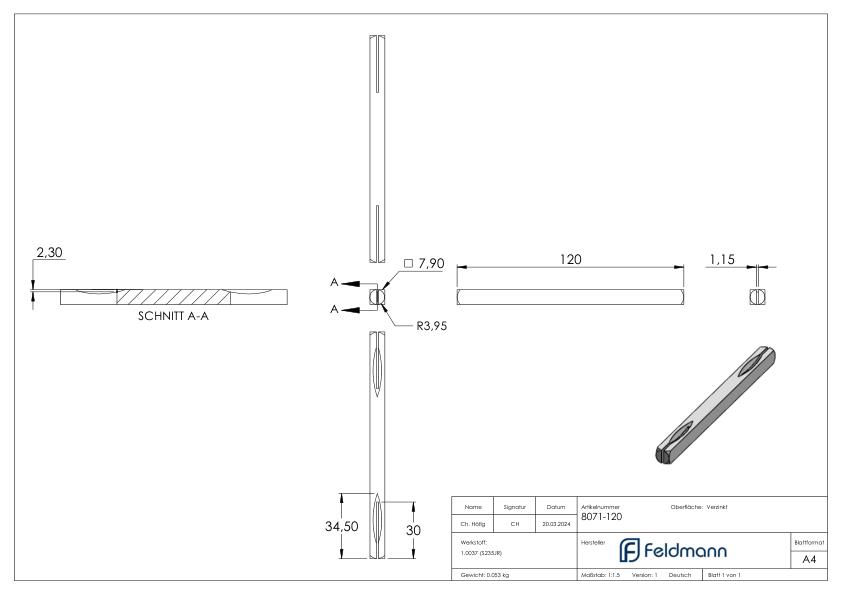 Drückerstift, verzinkt