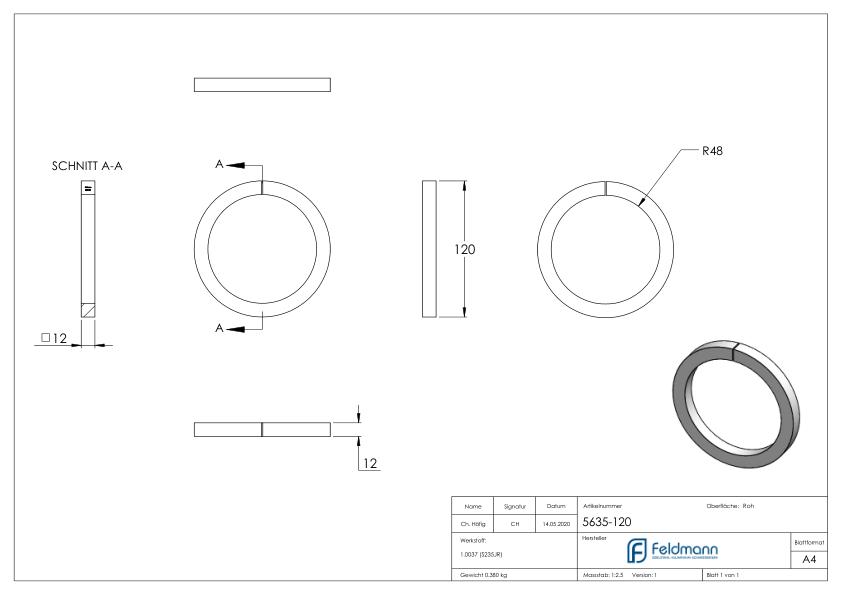 Ring 12x12mm, AußenØ 120mm