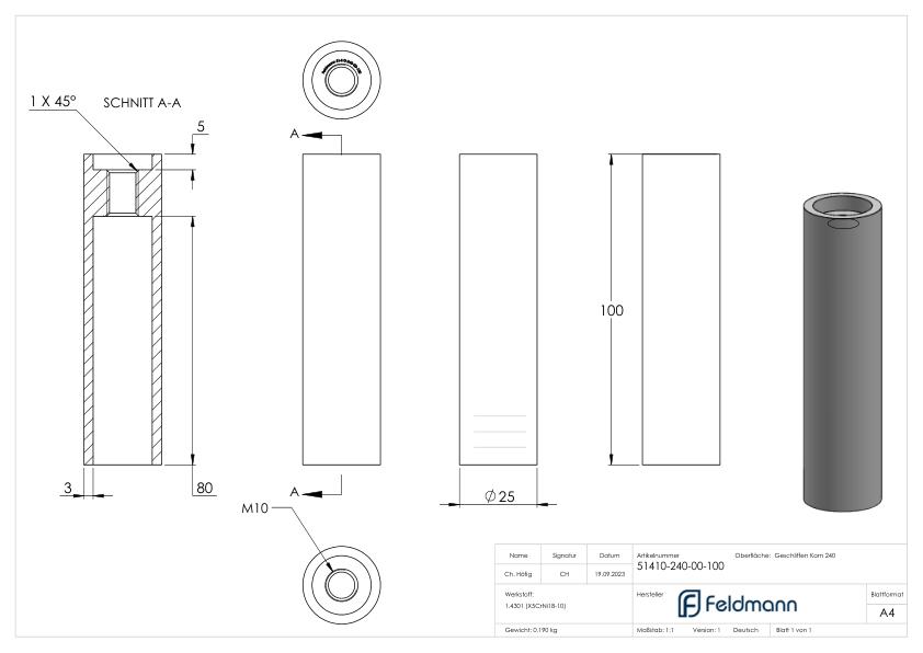 Wandhalter beide Seiten flach, Länge 100mm, V2A