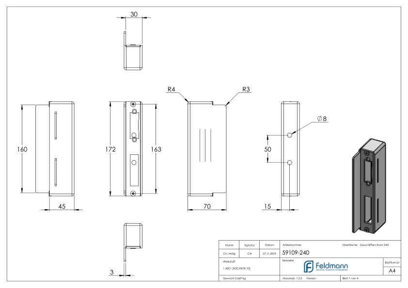 Edelstahlgegenkasten eckig, für Abstand 72mm, 30mm, V2A Edelstahlgegenkasten eckig, für Abstand 72mm, 30mm, V2A