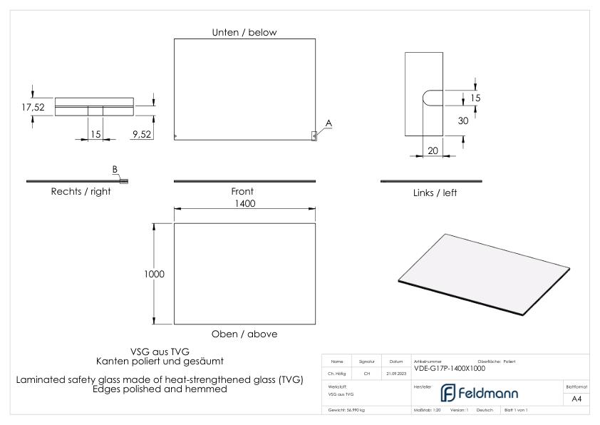 Set Angebot eleganza canopy, Profil +Glas 2000mm x1000mm (VSG 2x8mm TVG mit 1,52mm PVB)