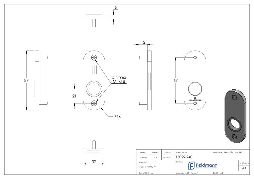 Kurzschild, Abmessung: 32x87x6mm, V2A Kurzschild, Abmessung: 32x87x6mm, V2A