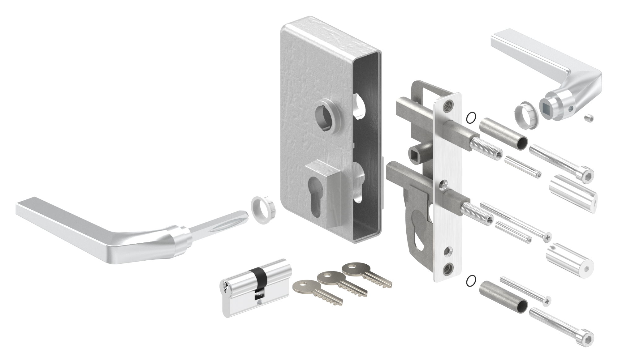 Gittertorschloss GTS 2 für Rohrstärke 60-80mm, Gehäuse blank