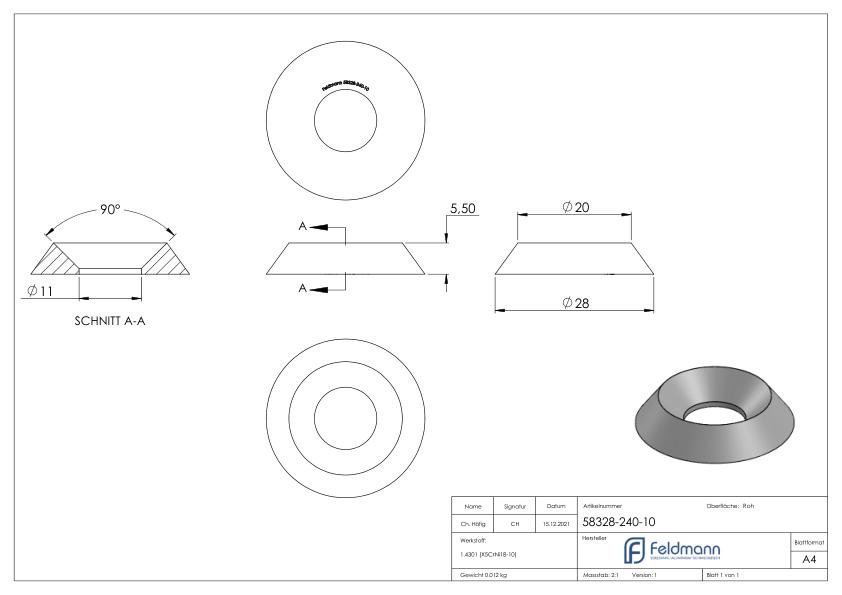 Schraubenrosette für Senkschrauben M10 DIN 7991 / ISO 10642, V2A