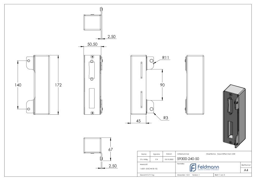 Edelstahlgegenkasten eckig, für Abstand 72mm, zum Anschweißen, 50mm, V2A