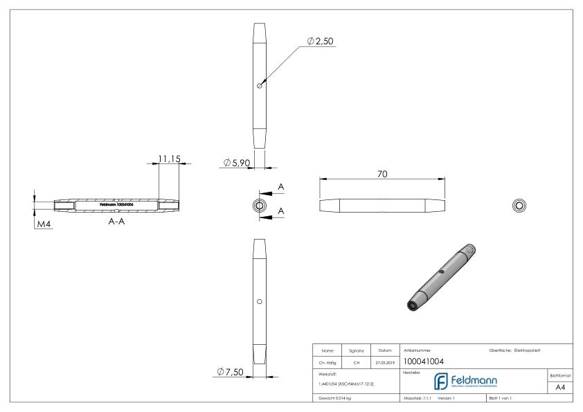Wantenspanner mit Gewinde M4, V4A