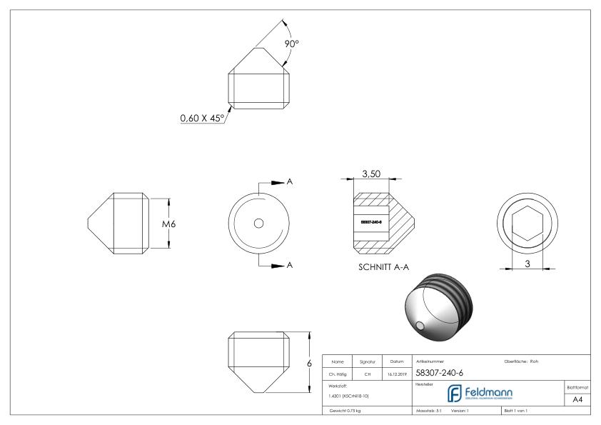 Gewindestift M6x6 , V2A, DIN 914 / ISO 4027 Gewindestift M6x6 , V2A, DIN 914 / ISO 4027