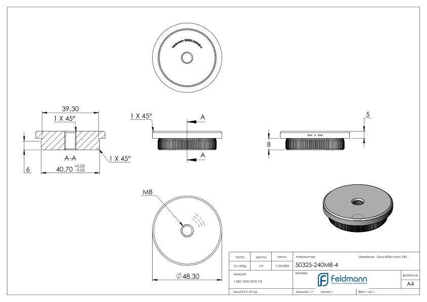 Rohrabschlussstopfen, für Rohr 48,3x4,0mm, V2A
