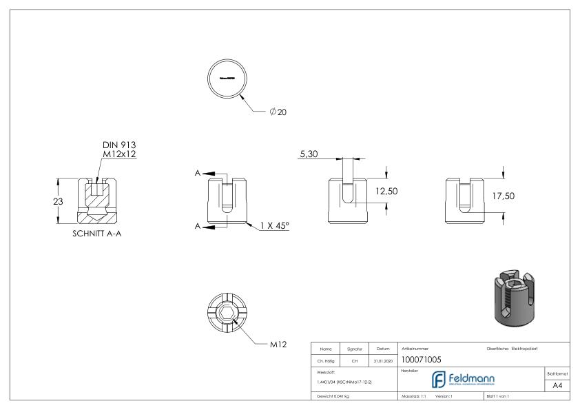 Kreuzklemme für Seil Ø 5mm, V4A