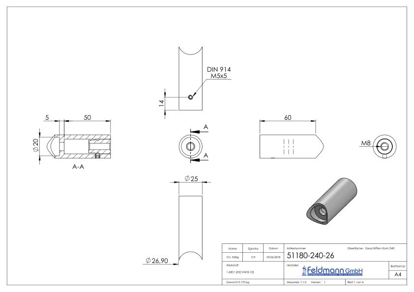 Rohrabstandshalter - für Rohranschluss 26,9mm, V2A