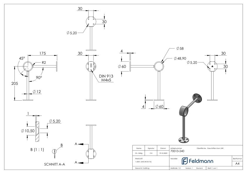 Fußlaufstütze, für Rohr 48,3mm, V2A