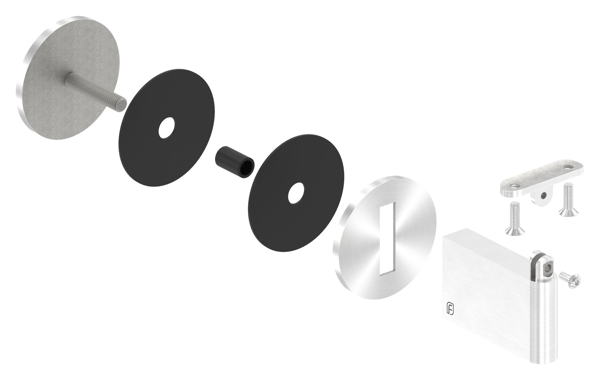 Sensa Design 2, für Rohr 42,4mm, für Montage an Glas, mit Gelenk für Steigung, V2A