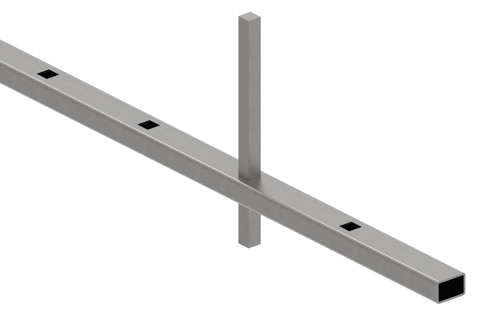Rechteckrohr 30x20x2mm, Löcher f. Vierkant 12x12mm mit Abstand Mitte-Mitte 125mm, L: 3000mm