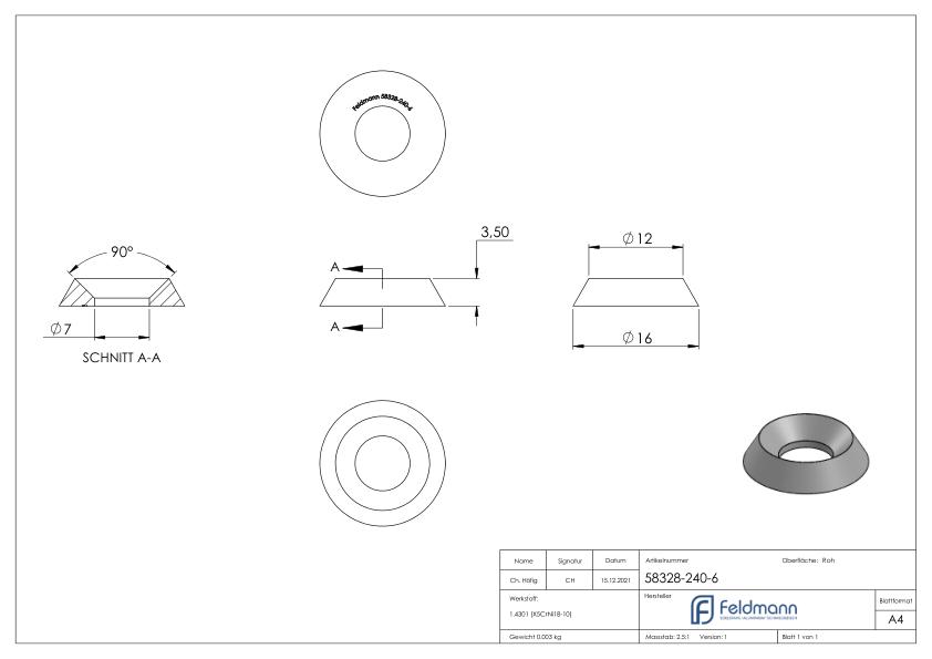 Schraubenrosette für Senkschrauben M6 DIN 7991 / ISO 10642, V2A