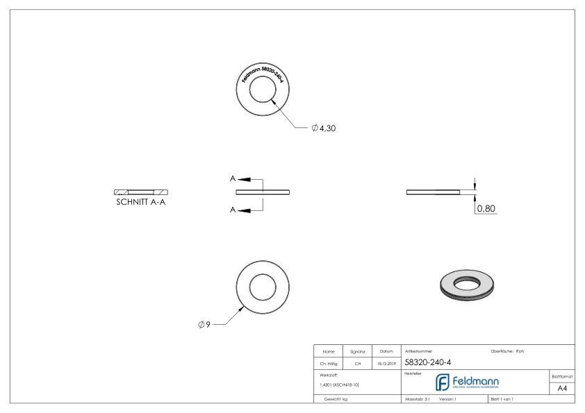 Beilagscheibe für M4 Schrauben, DIN 125-1, V2A