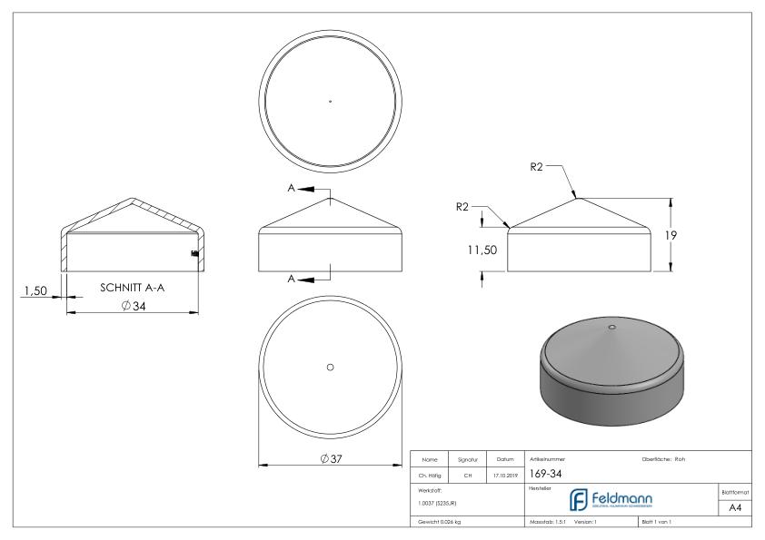 Abdeckkappen Rund Ø 34mm