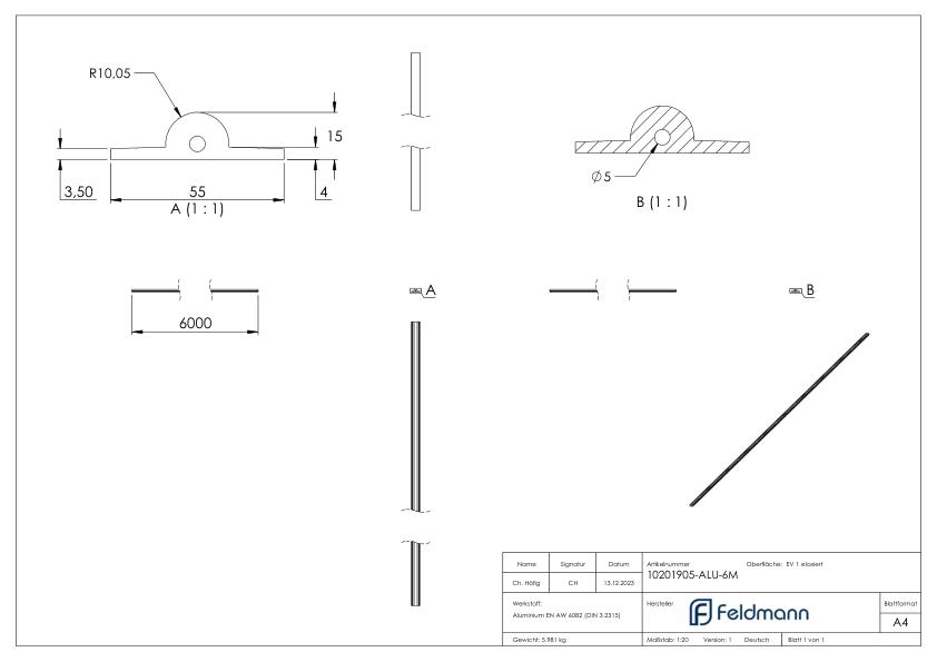 Laufschiene zum Aufschrauben ohne Bohrungen, L: 6m, Aluminium Laufschiene zum Aufschrauben ohne Bohrungen, L: 6m, Aluminium