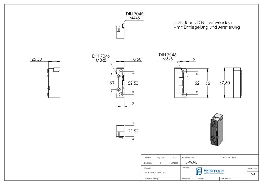 Elektrischer Türöffner, mit Entriegelung/Arretierung Elektrischer Türöffner, mit Entriegelung/Arretierung