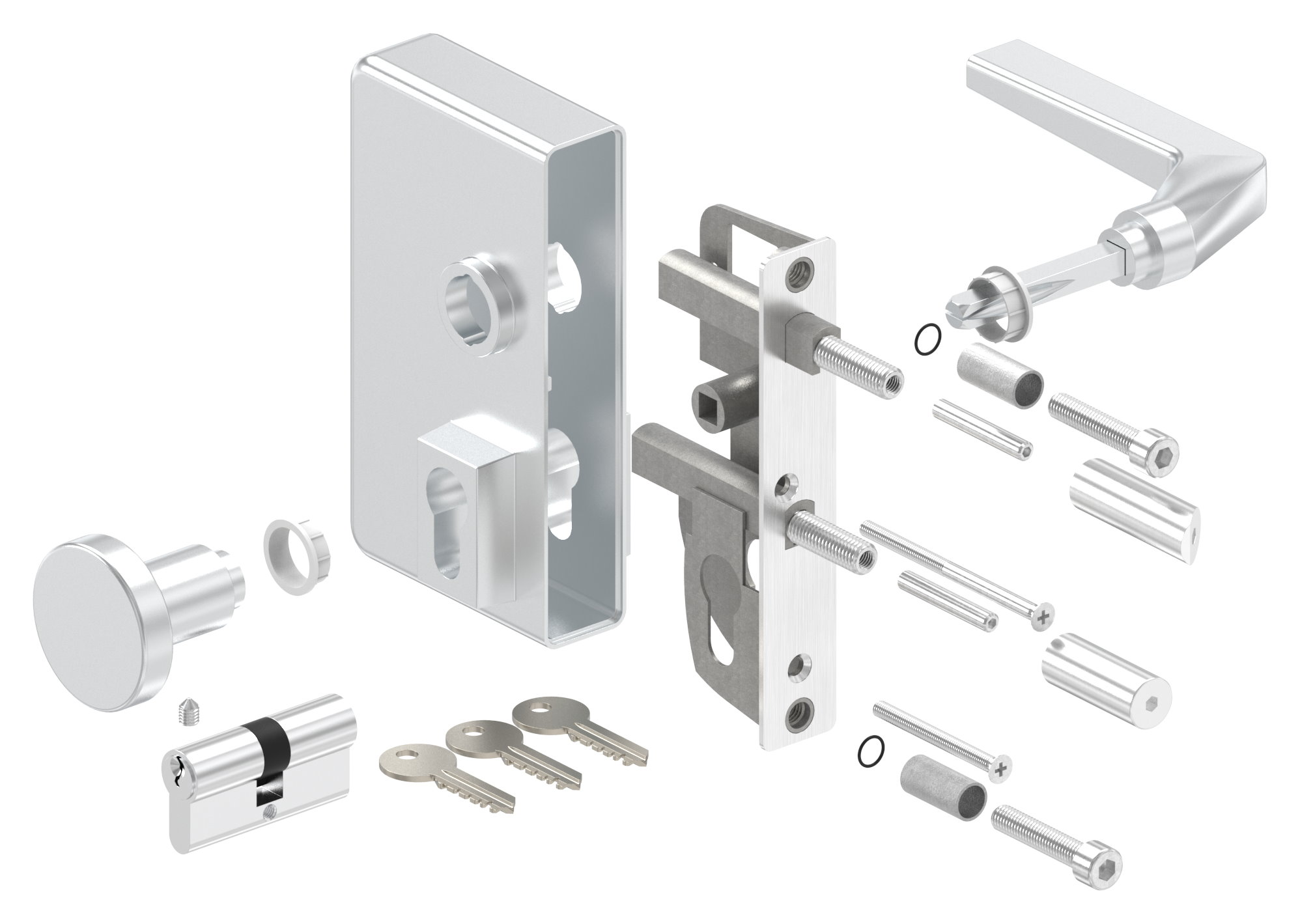 Gittertorschloss GTS 2 mit Anti-Panik-Funktion für Rohrstärke 40-60mm, Gehäuse silber
