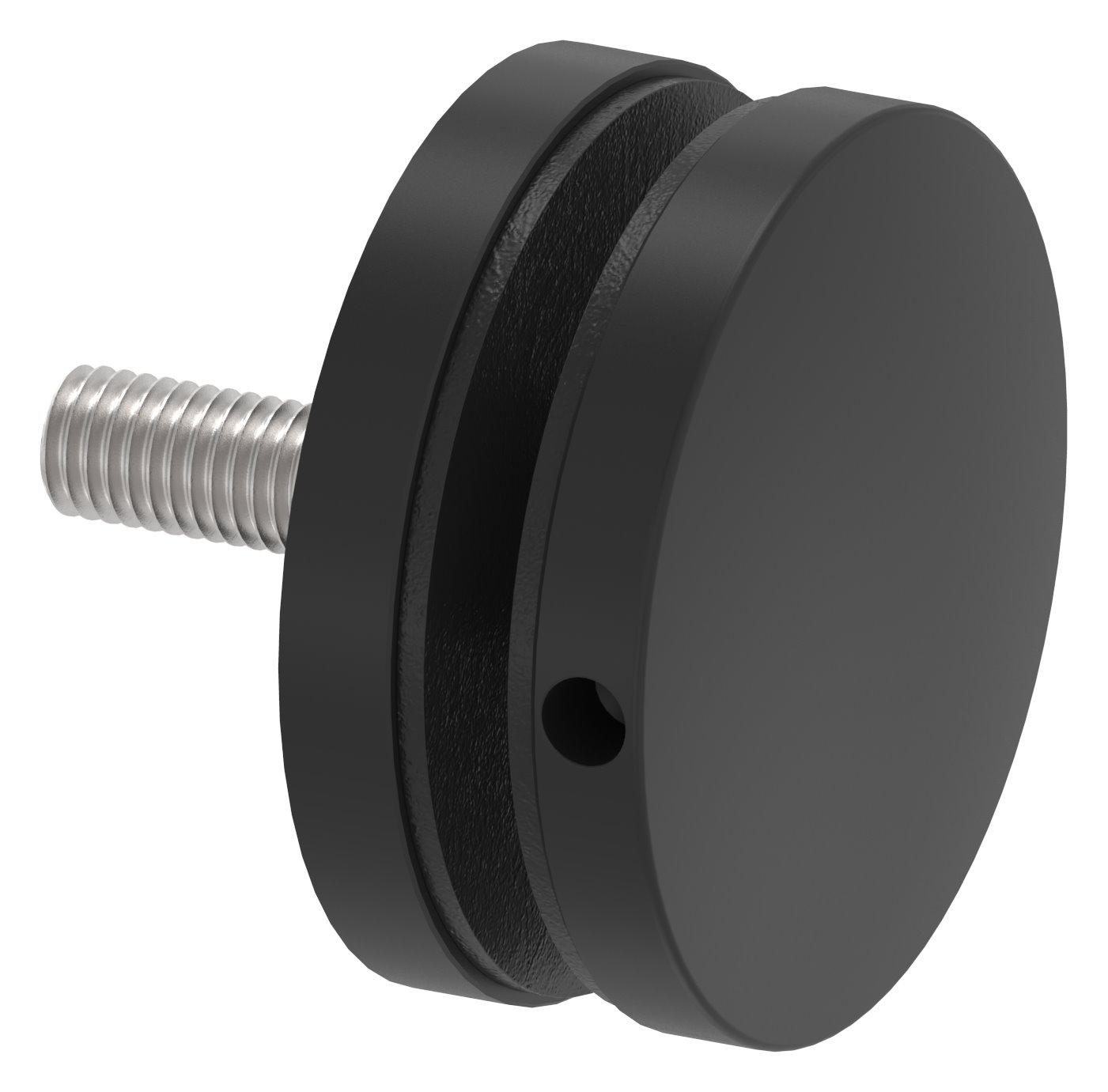 Glaspunkthalter 52mm, Anschluss: flach, V2A, pulverbeschichtet RAL 9005 schwarz matt Glaspunkthalter 52mm, Anschluss: flach, V2A, pulverbeschichtet RAL 9005 schwarz matt