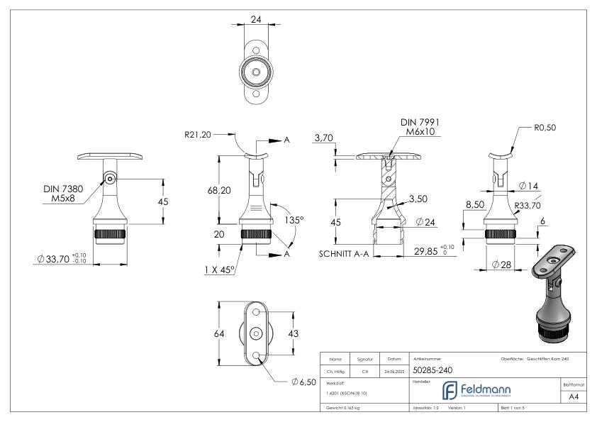 Rohrabschlussstopfen mit Gelenk und Platte, für 33,7x2,0mm, V2A