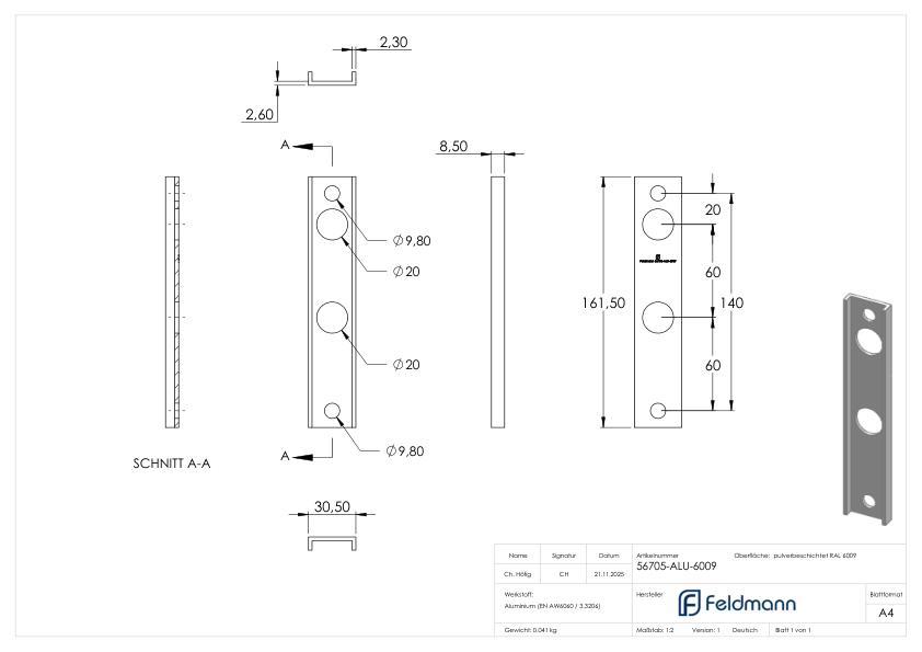 Adapter für Gittertorschlösser GTS2, für Rundrohre Ø 33 - 60mm, RAL 6009 tannengrün