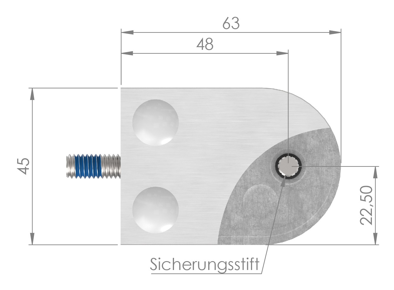 Glasklemme Mod. 33, Anschluss: 48,3mm, in V2A Glasklemme Mod. 33, Anschluss: 48,3mm, in V2A