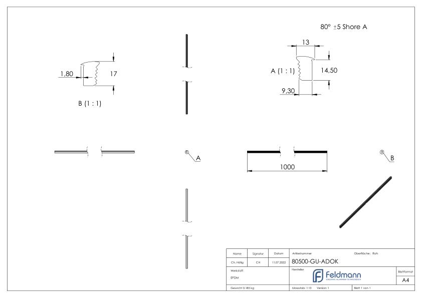 Abschlussdichtung oben, EPDM 80+-5° Shore, schwarz Abschlussdichtung oben, EPDM 80+-5° Shore, schwarz