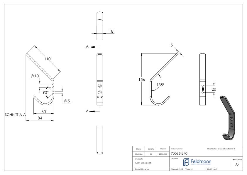Kleiderhaken / Bügel aus Edelstahlflach 18 x 5mm Kleiderhaken / Bügel aus Edelstahlflach 18 x 5mm