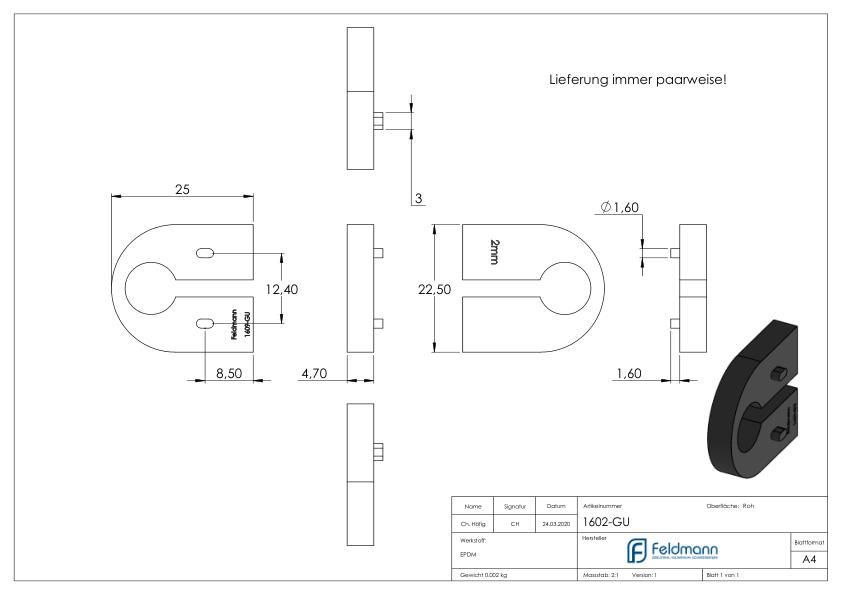 Gummi für Mod. 16, Blech 2 mm