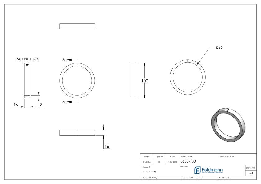 Ring 16x8mm, AußenØ 100mm